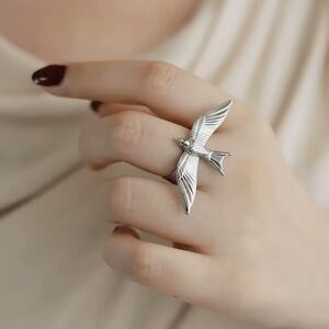 Silver Swallow Bird Ring Stainless Steel Waterproof